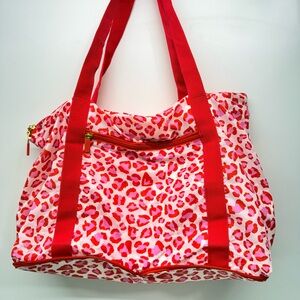 Tinsley by RuMe Red Leopard Print packable expandable Tote Bag Red Straps